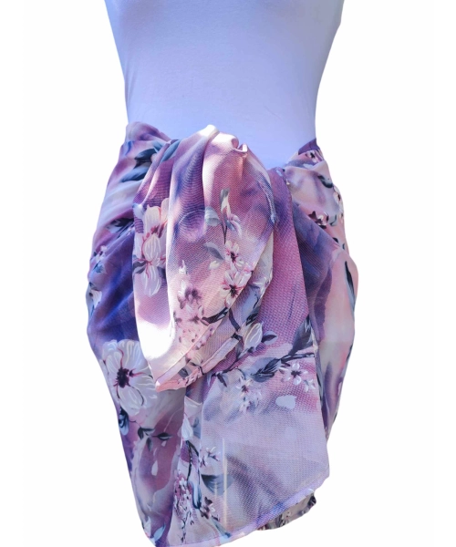 Wzorzysta spódnica plażowa chusta PAREO L/XL liliowe kwiaty